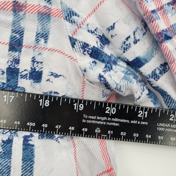 Signature Studio Women's Plaid Button Down Roll Tab Sleeve Shirt Red White‎ Blue - Picture 10 of 11